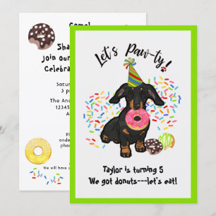 Funny Dachshund Doughnut Birthday Party Invitation