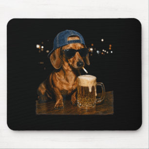 Funny Dachshund Drinking Beer Cool Dog With Mouse Mat
