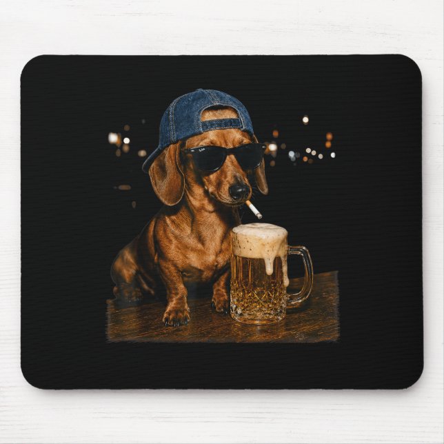 Funny Dachshund Drinking Beer Cool Dog With Mouse Mat (Front)
