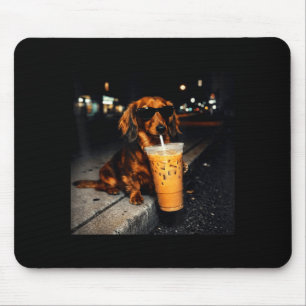 Funny dachshund drinking iced coffee cute dog meme mouse mat