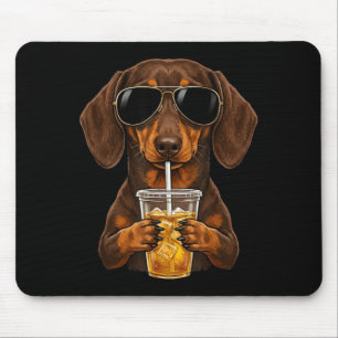 Funny dachshund drinking iced coffee cute dog meme mouse mat