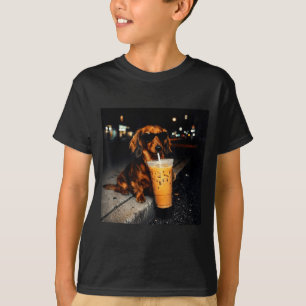 Funny dachshund drinking iced coffee cute dog meme T-Shirt