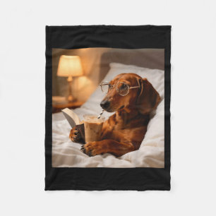 Funny dachshund drinking iced coffee lover humor fleece blanket