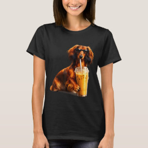 Funny dachshund drinking iced coffee lover humor T-Shirt