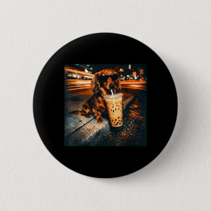 Funny Dachshund Drinking Iced Coffee Lover Humour 6 Cm Round Badge