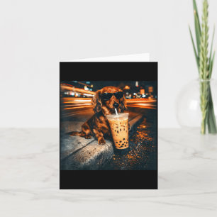 Funny Dachshund Drinking Iced Coffee Lover Humour Card