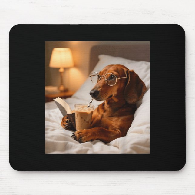 Funny dachshund drinking iced coffee lover humour  mouse mat (Front)