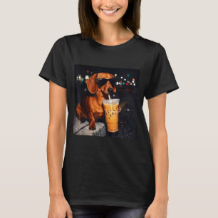 Funny dachshund drinking iced coffee lover humour T-Shirt