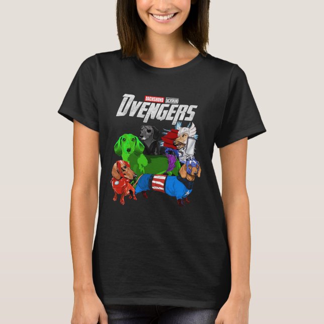 Funny Dachshund Dvengers T-Shirt (Front)