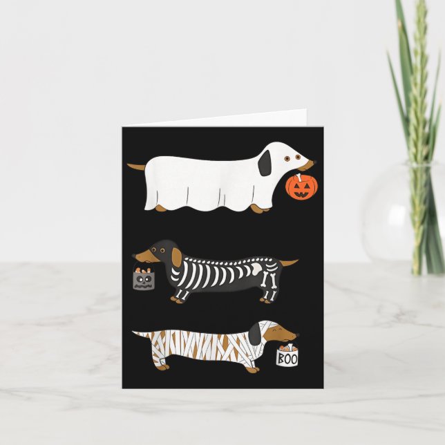 Funny Dachshund Ghost Halloween Soky Season Weenie Card (Front)