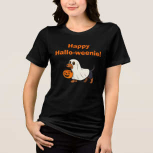 Funny Dachshund Halloween Happy Hallo-weenie Tri-Blend Shirt