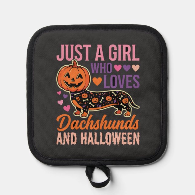 Funny Dachshund Halloween Pumpkin Dog Lover Pot Holder (Front)