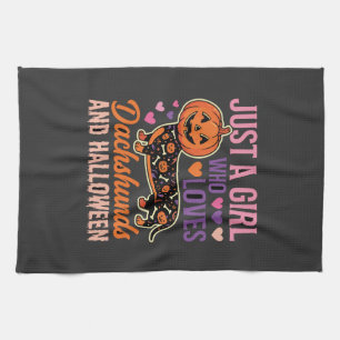 Funny Dachshund Halloween Pumpkin Dog Lover Tea Towel