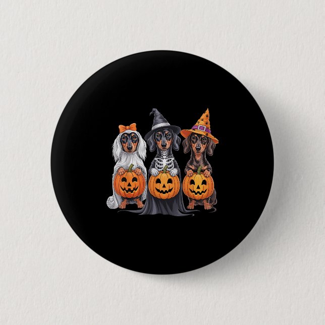 Funny Dachshund Halloween Pumpkin Weenie Dog Skele 6 Cm Round Badge (Front)