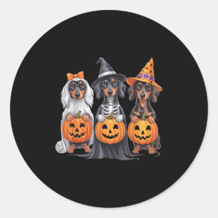 Funny Dachshund Halloween Pumpkin Weenie Dog Skele Classic Round Sticker