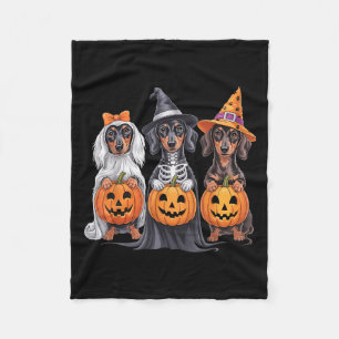 Funny Dachshund Halloween Pumpkin Weenie Dog Skele Fleece Blanket