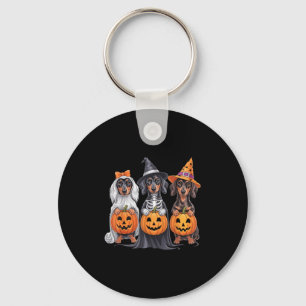 Funny Dachshund Halloween Pumpkin Weenie Dog Skele Key Ring