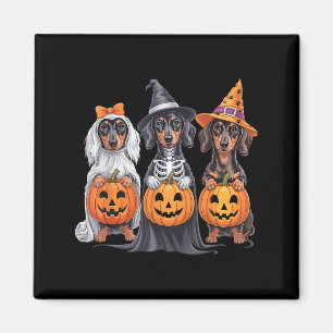 Funny Dachshund Halloween Pumpkin Weenie Dog Skele Magnet