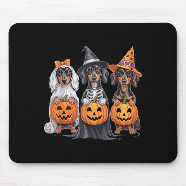 Funny Dachshund Halloween Pumpkin Weenie Dog Skele Mouse Mat (Front)