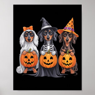 Funny Dachshund Halloween Pumpkin Weenie Dog Skele Poster