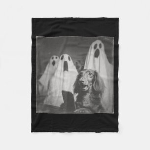 Funny Dachshund Haunted Selfie Halloween Spooky Fleece Blanket
