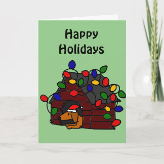 Funny Dachshund in Christmas Doghouse Holiday Card