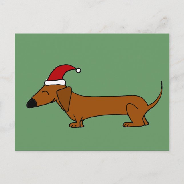 Funny Dachshund in Santa Hat Christmas Cartoon Holiday Postcard (Front)