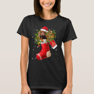 Funny Dachshund In Sock Christmas Santa Hat Xmas D T-Shirt