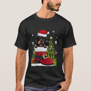 Funny Dachshund in the Shoe Santa Hat Ugly Christm T-Shirt