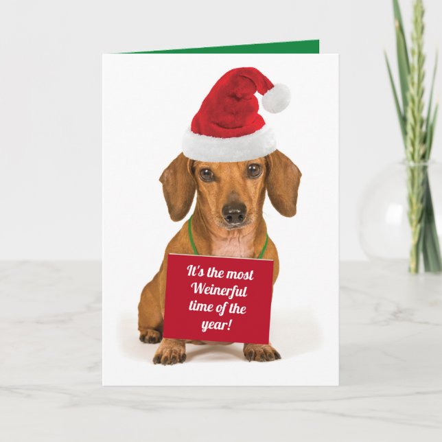 Funny Dachshund It's The Most Weinerful Time Holiday Card (Front)