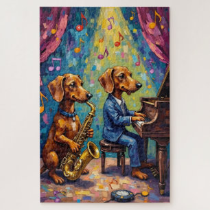 Funny Dachshund Jazz Band Music Dog Lover Art Jigsaw Puzzle