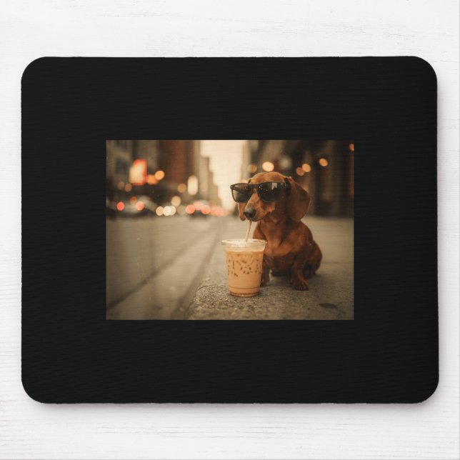 Funny dachshund lover drinking iced coffee humour  mouse mat (Front)