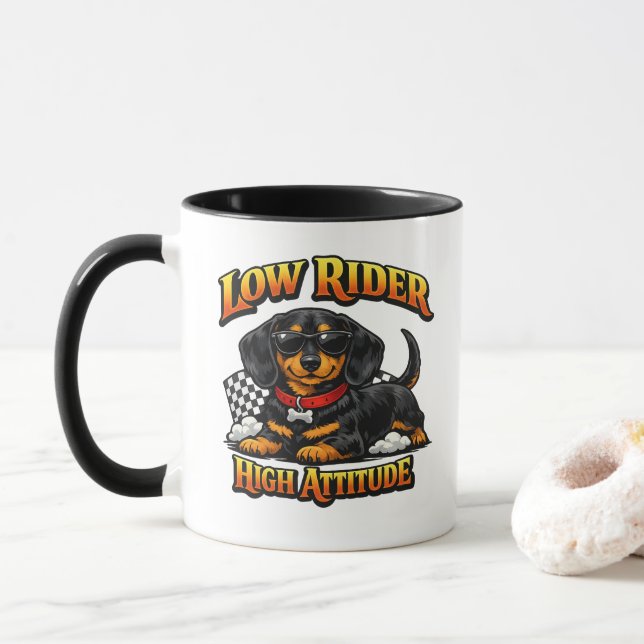 Funny Dachshund Low Rider, High Attitude Mug (With Donut)