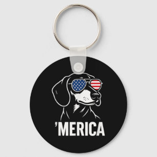 Funny Dachshund Merica Dog American Flag Sungles Key Ring