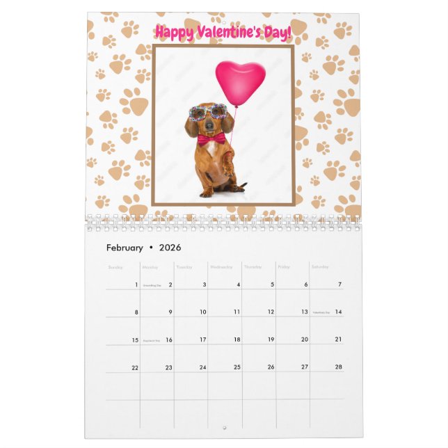 Funny Dachshund Photos Custom Text Cute Calendar (Feb 2026)