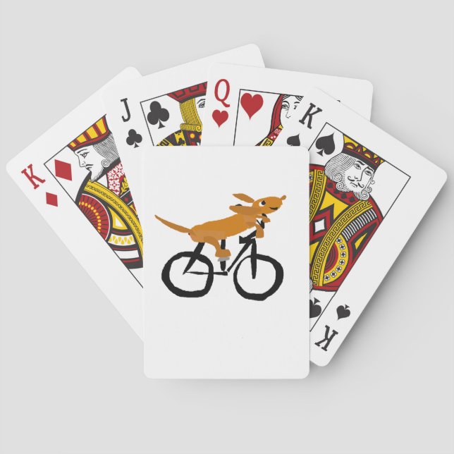 Funny Dachshund Riding Bicycle Playing Cards (Back)