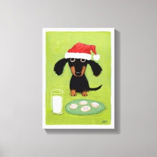 Funny Dachshund Santa Clause with Milk and Cookies Canvas Print
