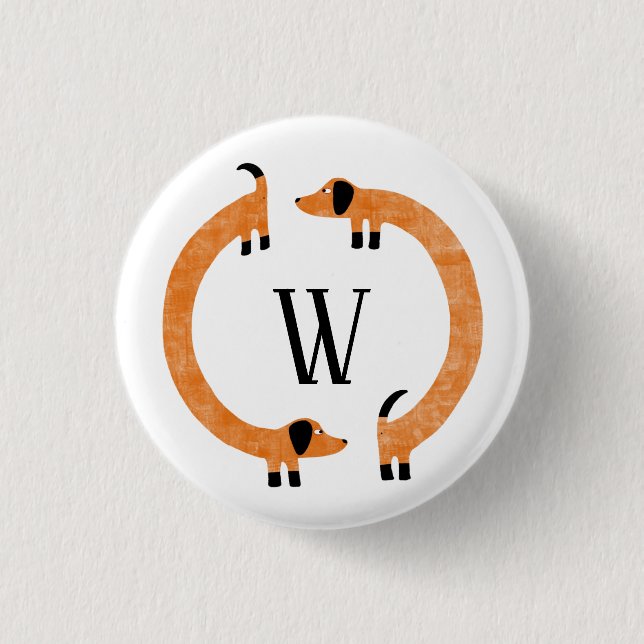 Funny Dachshund Sausage Dog Monogram 3 Cm Round Badge (Front)