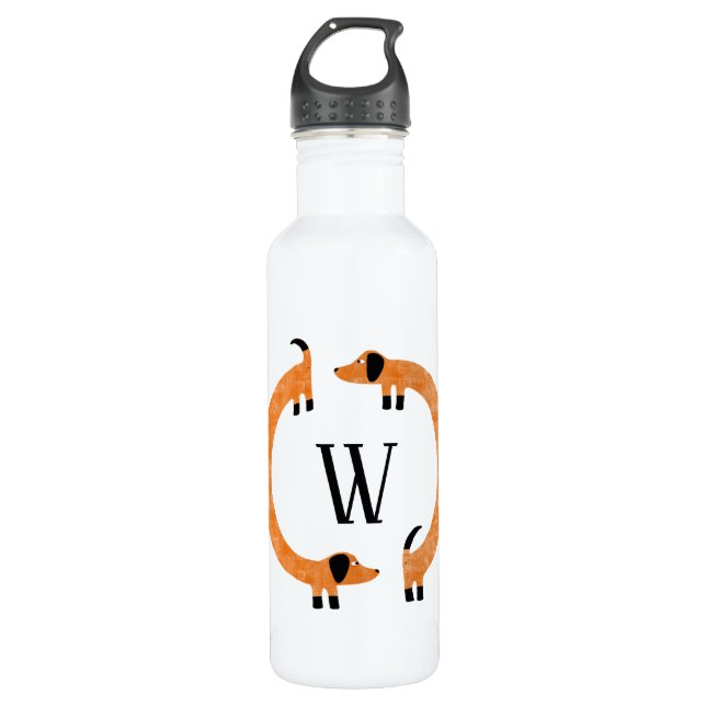 Funny Dachshund Sausage Dog Monogram 710 Ml Water Bottle (Front)