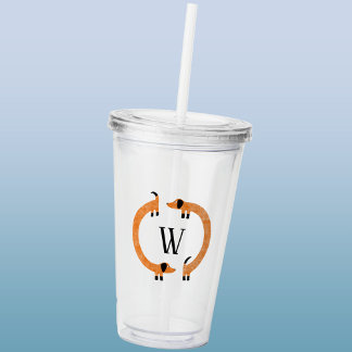 Funny Dachshund Sausage Dog Monogram Acrylic Tumbler