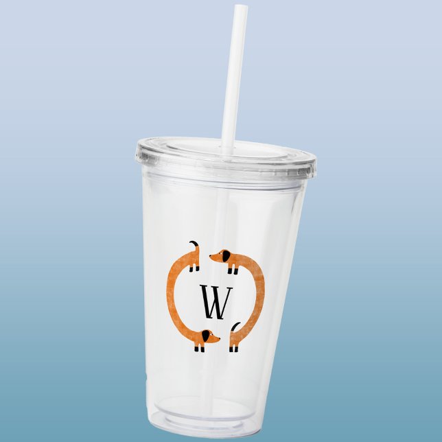 Funny Dachshund Sausage Dog Monogram Acrylic Tumbler (Dachshund Wiener Sausage Dog monogram personalized initial acrylic tumber)
