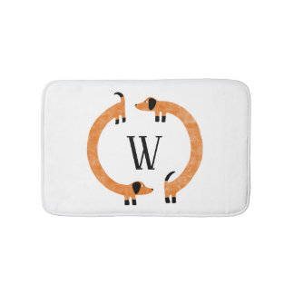Funny Dachshund Sausage Dog Monogram Bath Mat
