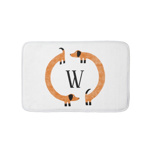 Funny Dachshund Sausage Dog Monogram Bath Mat (Front)
