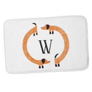 Funny Dachshund Sausage Dog Monogram Bath Mat