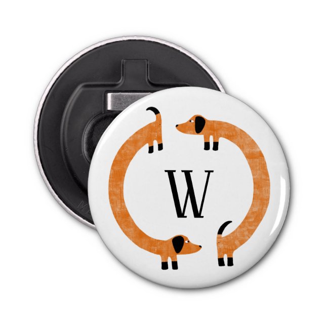 Funny Dachshund Sausage Dog Monogram Bottle Opener (Front)