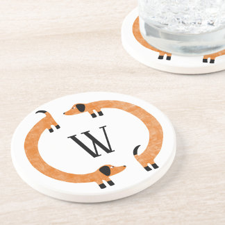 Funny Dachshund Sausage Dog Monogram Coaster