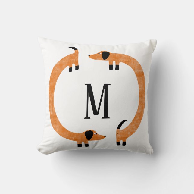 Funny Dachshund Sausage Dog Monogram Cushion (Front)