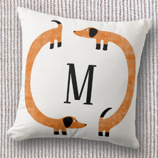 Funny Dachshund Sausage Dog Monogram Cushion