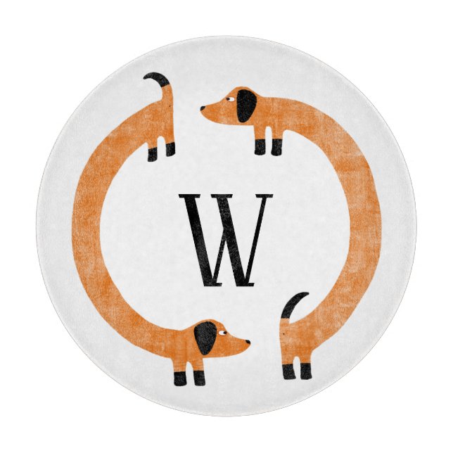 Funny Dachshund Sausage Dog Monogram Cutting Board (Front)