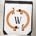 Funny Dachshund Sausage Dog Monogram Drawstring Bag<br><div class="desc">Cute and funny dachshund,  sausage dogs or wiener dogs in perpetual motion.
Customise by changing or removing the initial.</div>
